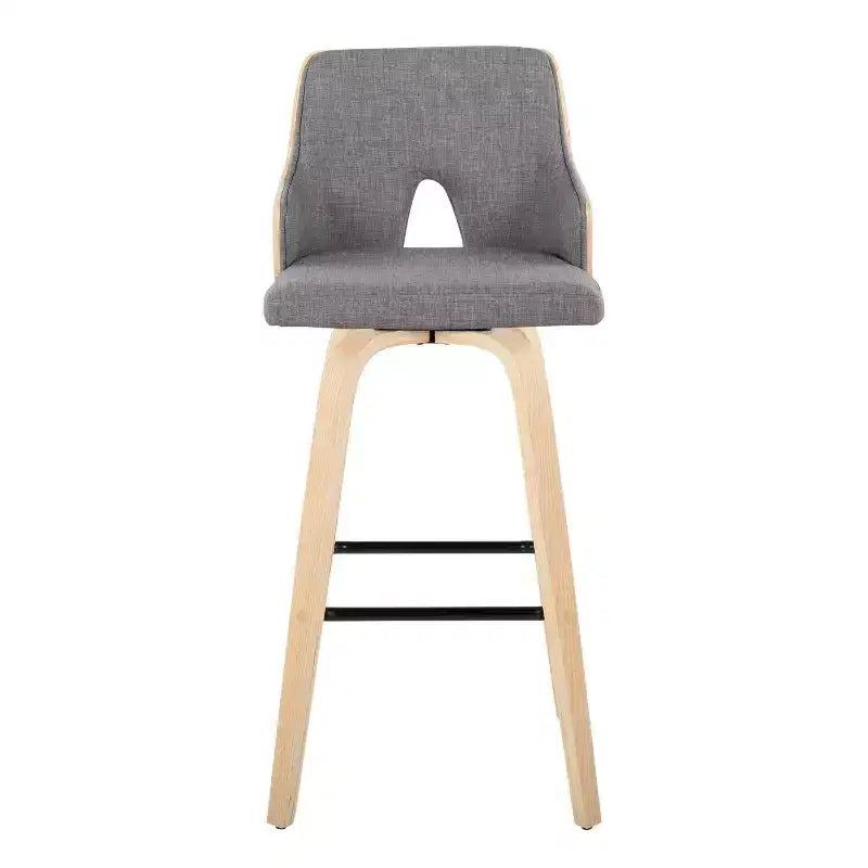 LumiSource Set of 2 Stella Barstools Natural/Light Gray/Black:: Mid-Century Modern, Swivel, Footrest, Wood Frame