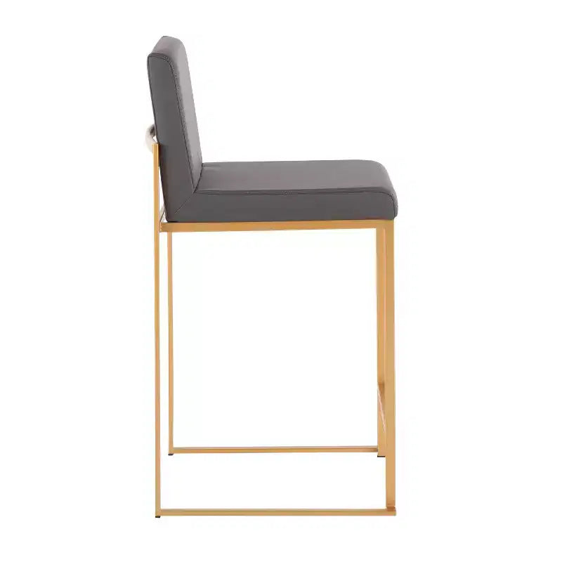 LumiSource Set of 3 Fuji High Back Counter Height Barstools Gold Steel/Gray PU