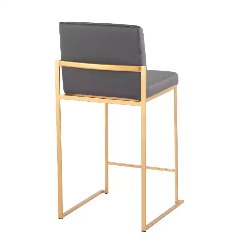 LumiSource Set of 3 Fuji High Back Counter Height Barstools Gold Steel/Gray PU