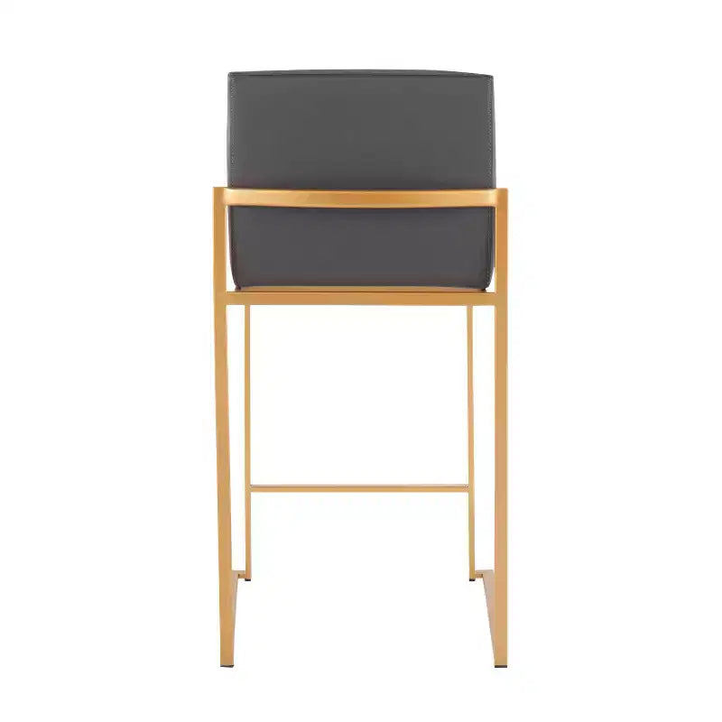 LumiSource Set of 3 Fuji High Back Counter Height Barstools Gold Steel/Gray PU