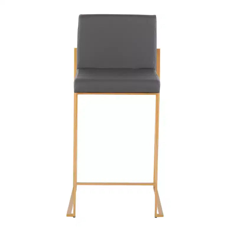 LumiSource Set of 3 Fuji High Back Counter Height Barstools Gold Steel/Gray PU