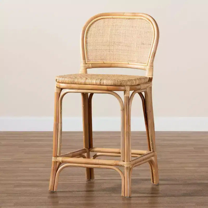 Baxton Studio Adrena Rattan Counter Height Barstool Natural Brown : Fixed Height, No Assembly, Spot Clean