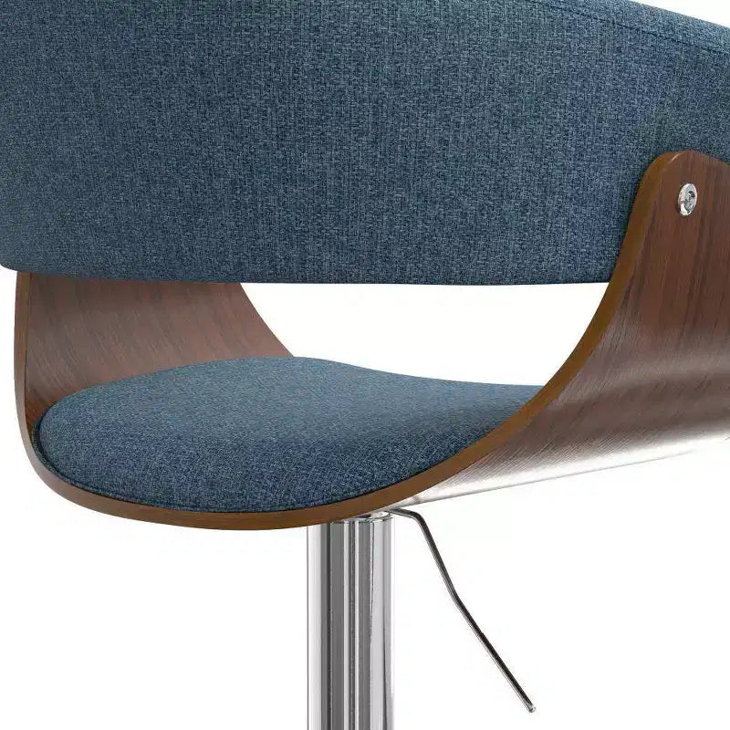 Caylor Adjustable Swivel Barstool Denim Blue - WyndenHall: Mid Century Modern, Padded Back, Steel Legs