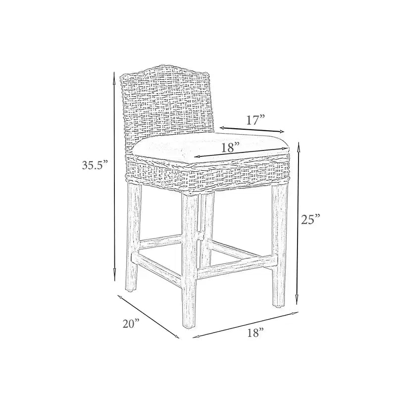 East at Main Durham Rattan Counter Height Barstool with Upholstered Seat and Wood Base Tan: Cotton, No Assembly Required