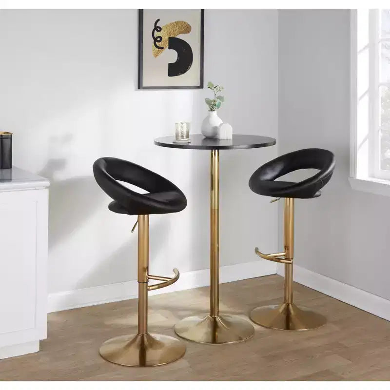 LumiSource Set of 2 Posh Adjustable Barstools Gold/Black PU