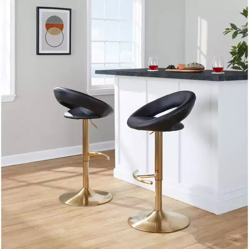 LumiSource Set of 2 Posh Adjustable Barstools Gold/Black PU