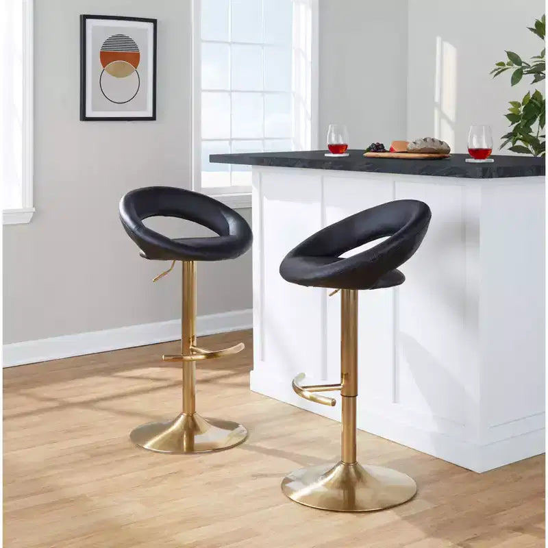 LumiSource Set of 2 Posh Adjustable Barstools Gold/Black PU