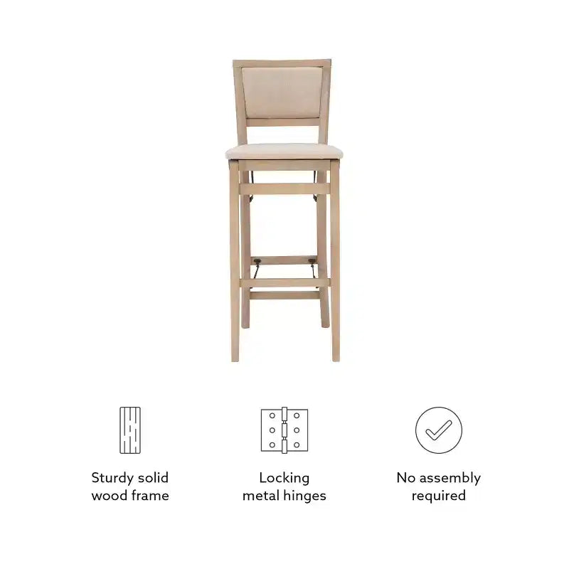 Keira Padded Back Solid Wood and Upholstered Seat Folding Barstool Gray Wash - Linon