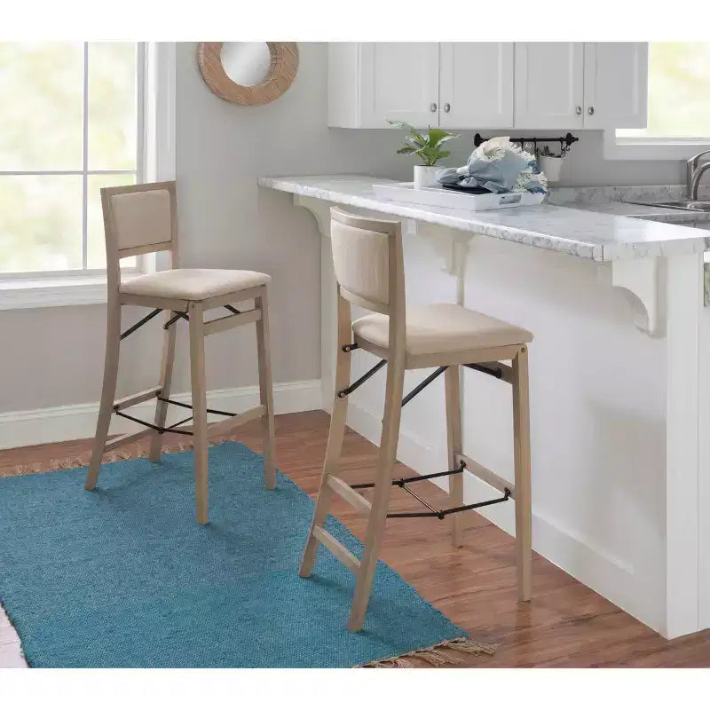 Keira Padded Back Solid Wood and Upholstered Seat Folding Barstool Gray Wash - Linon