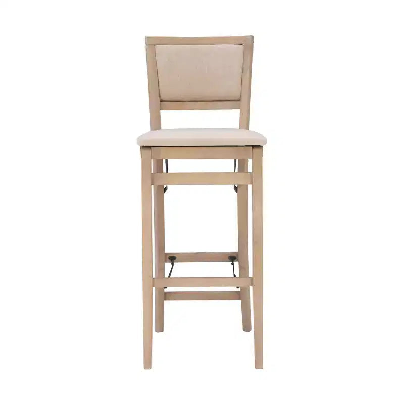 Keira Padded Back Solid Wood and Upholstered Seat Folding Barstool Gray Wash - Linon