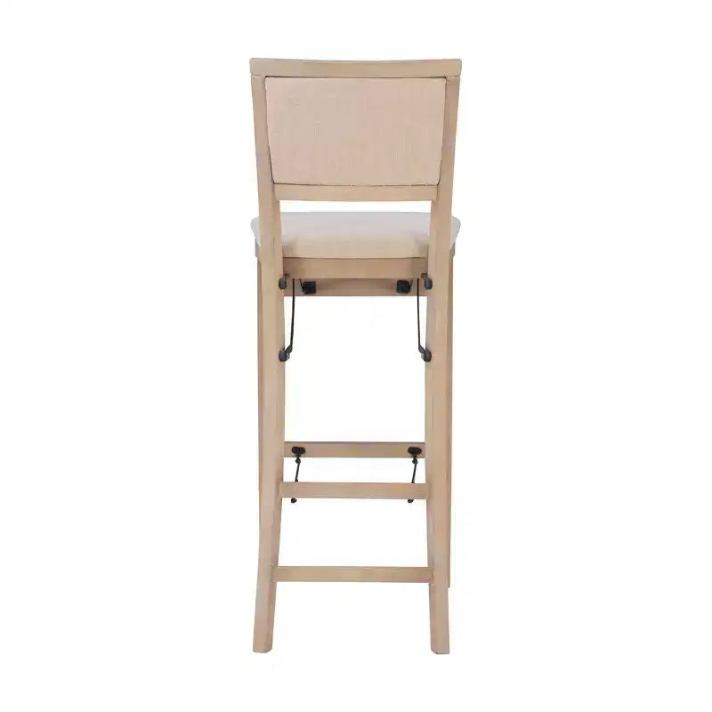 Keira Padded Back Solid Wood and Upholstered Seat Folding Barstool Gray Wash - Linon