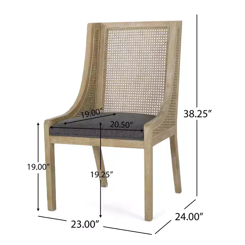 Christopher Knight Home Set of 2 Maurers Cane and Wood Upholstered Dining Chairs Charcoal/Natural