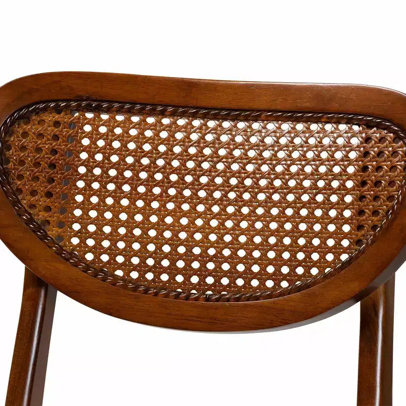 Baxton Studio 2pc Hesper Wood and Rattan Dining Chair Set Walnut Brown/Light Brown: Mid-Century, Crescent Backrest, Angled Legs