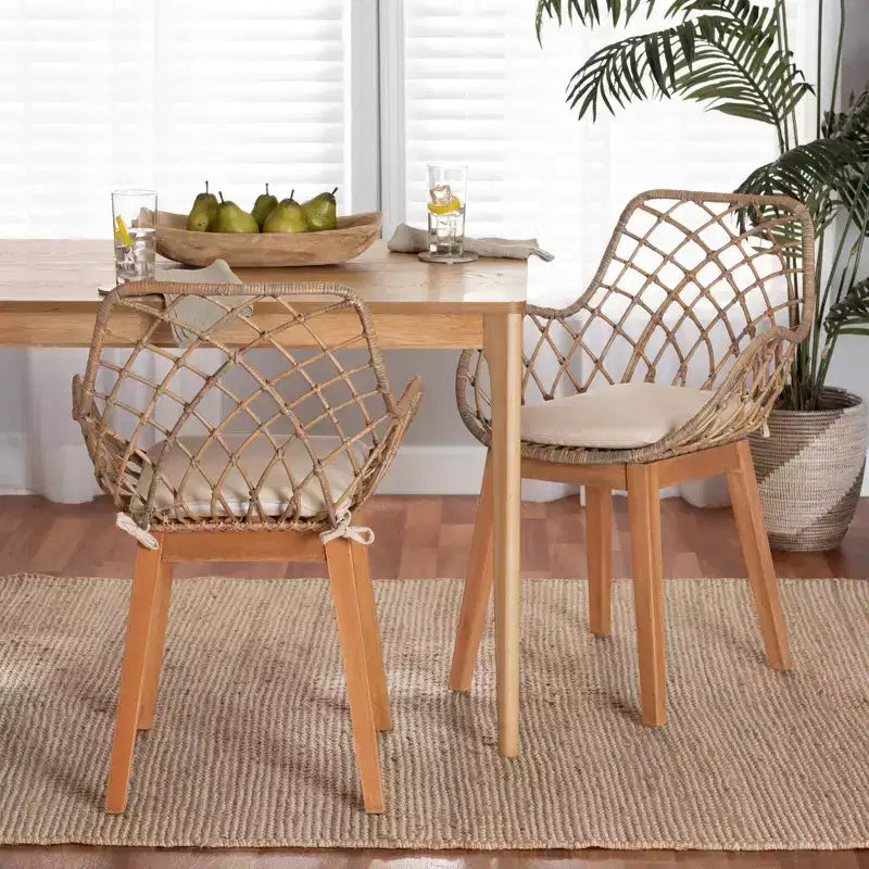 bali & pari Ballerina Rattan and Wood Dining Chair Gray Wash/Natural Brown/White: Upholstered Polyester, Spot Clean