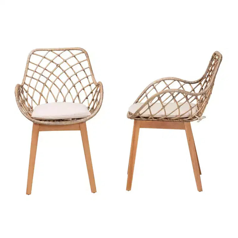 bali & pari Ballerina Rattan and Wood Dining Chair Gray Wash/Natural Brown/White: Upholstered Polyester, Spot Clean