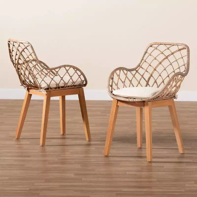 bali & pari Ballerina Rattan and Wood Dining Chair Gray Wash/Natural Brown/White: Upholstered Polyester, Spot Clean