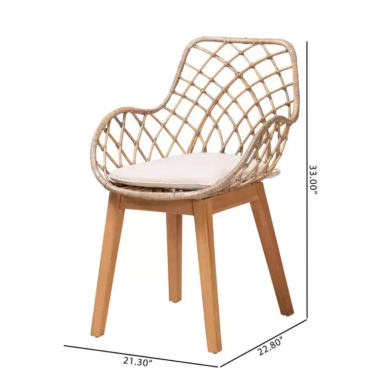 bali & pari Ballerina Rattan and Wood Dining Chair Gray Wash/Natural Brown/White: Upholstered Polyester, Spot Clean