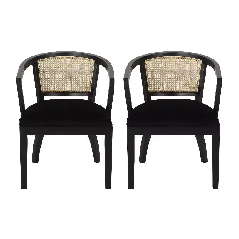 Christopher Knight Home Set of 2 Currant Velvet and Cane Upholstered Dining Chairs Natural Brown/Black