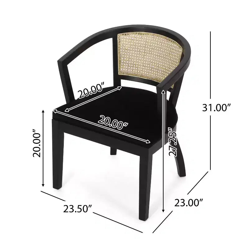 Christopher Knight Home Set of 2 Currant Velvet and Cane Upholstered Dining Chairs Natural Brown/Black