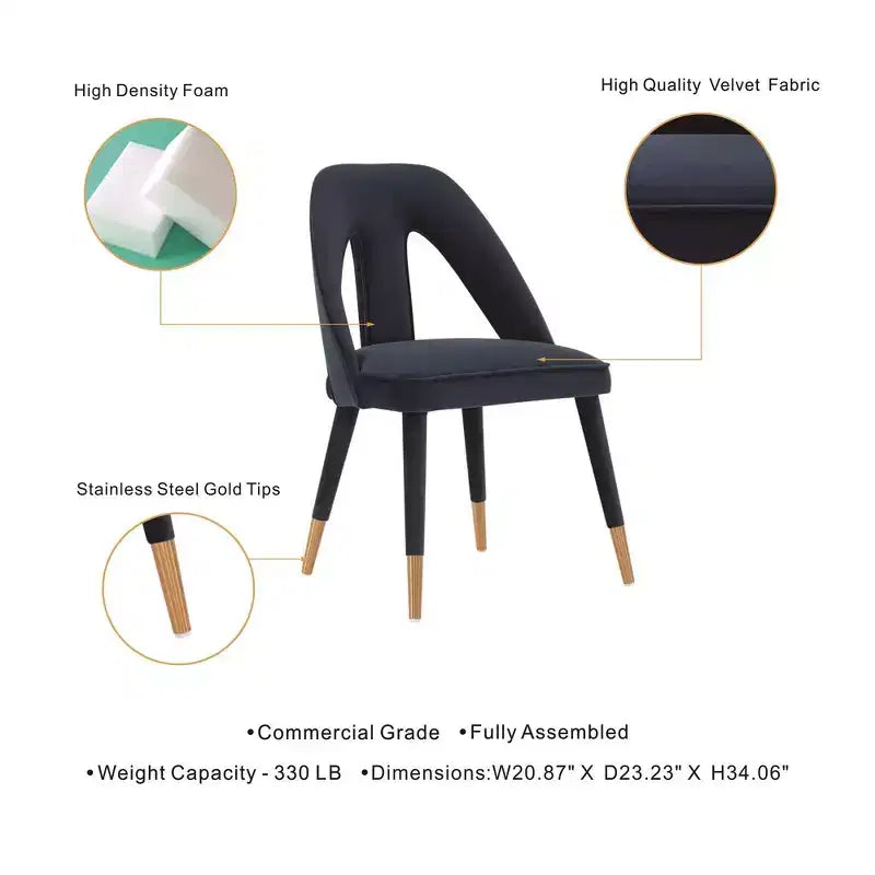 Neda Modern Velvet Upholstered Dining Chair Midnight Blue - Manhattan Comfort: Elm Wood, Gold Tips, No Assembly