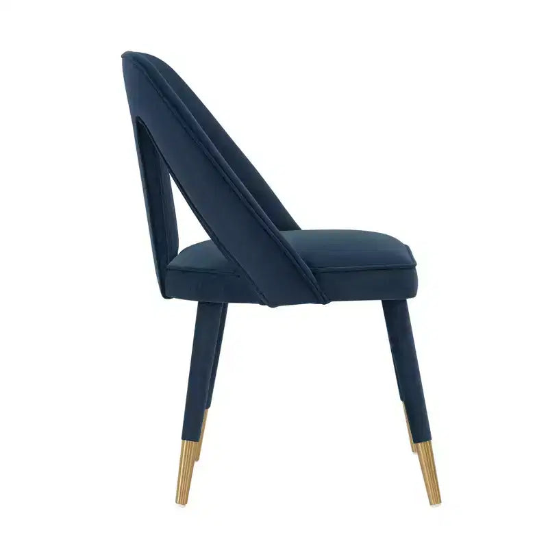 Neda Modern Velvet Upholstered Dining Chair Midnight Blue - Manhattan Comfort: Elm Wood, Gold Tips, No Assembly
