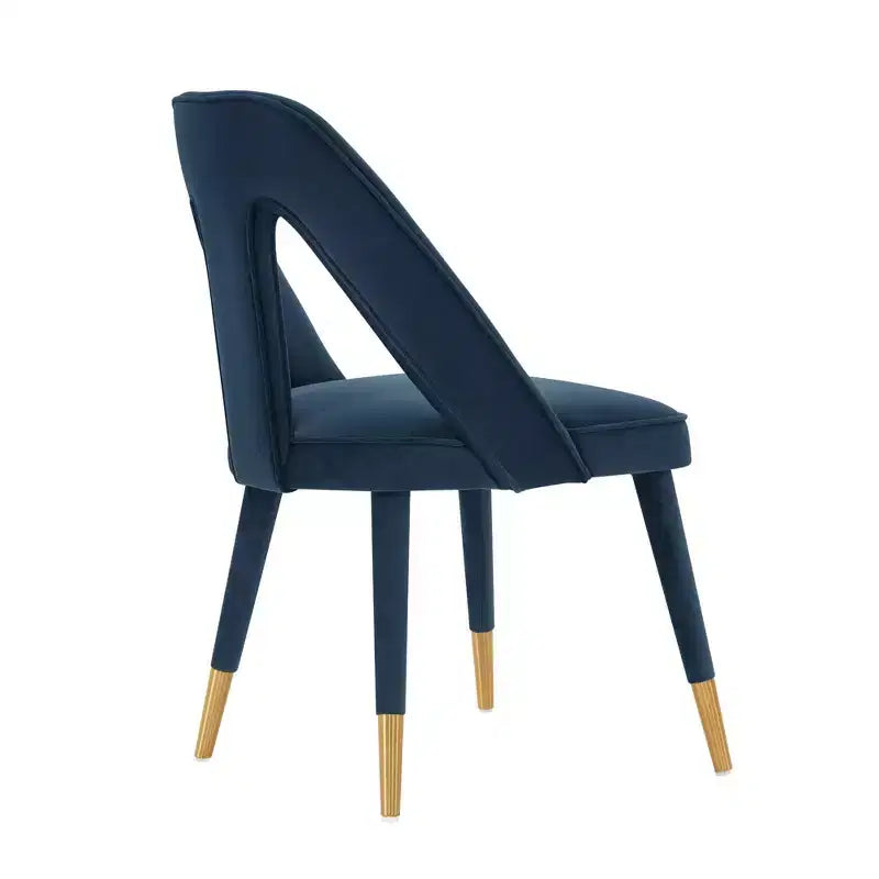 Neda Modern Velvet Upholstered Dining Chair Midnight Blue - Manhattan Comfort: Elm Wood, Gold Tips, No Assembly
