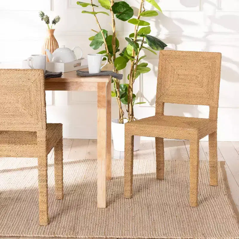 bali & pari Anfield Natural Seagrass and Mahogany Wood Dining Chair Natural: Solid Pattern, No Assembly Required