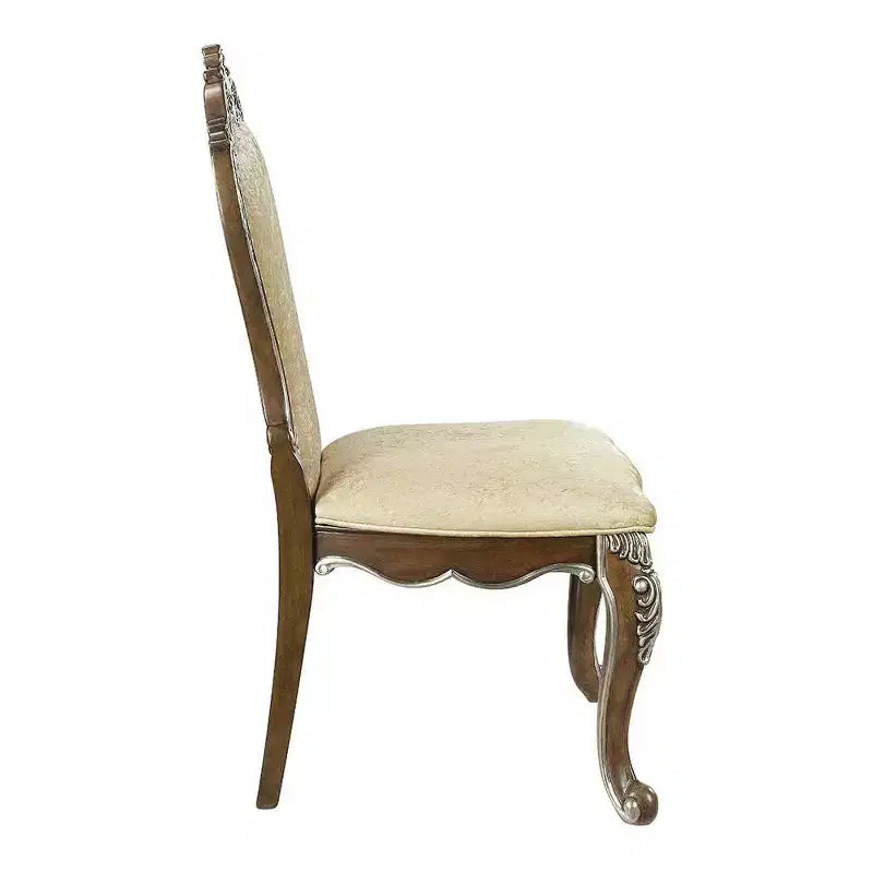 Chaise de salle à manger Latisha 25 po Brun antique : Détails argentés, Chenille grise, Clous décoratifs