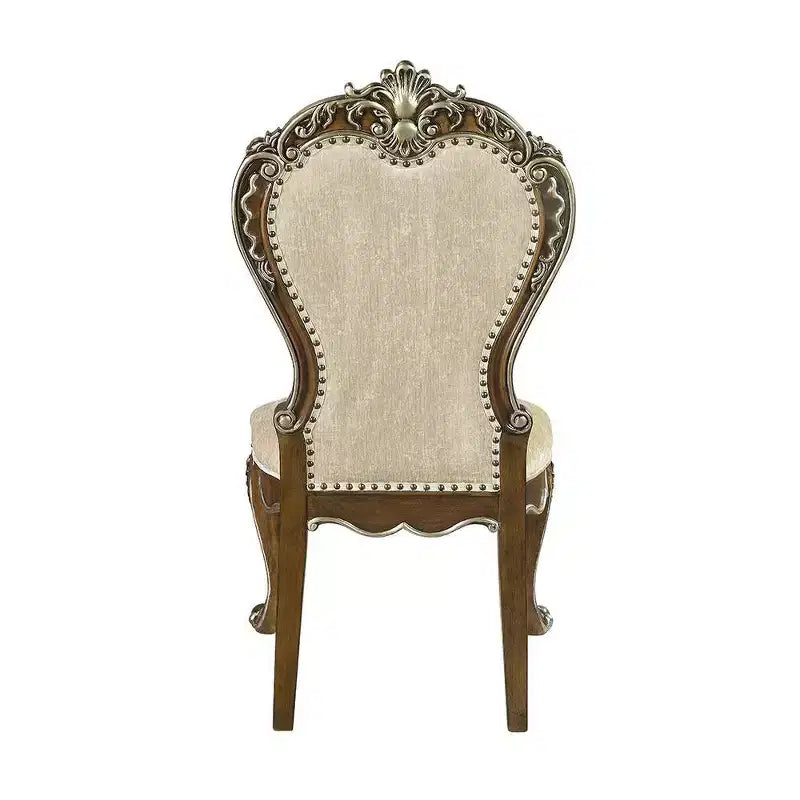 Chaise de salle à manger Latisha 25 po Brun antique : Détails argentés, Chenille grise, Clous décoratifs