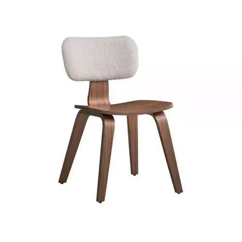 18.31" Casson Dining Chair White Boucle & Walnut: Midcentury Style, Curved Seat - Acme Furniture