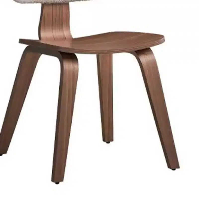 Chaise de salle à manger Casson 18,31" en tissu bouclé blanc et noyer : style mid-century, assise incurvée