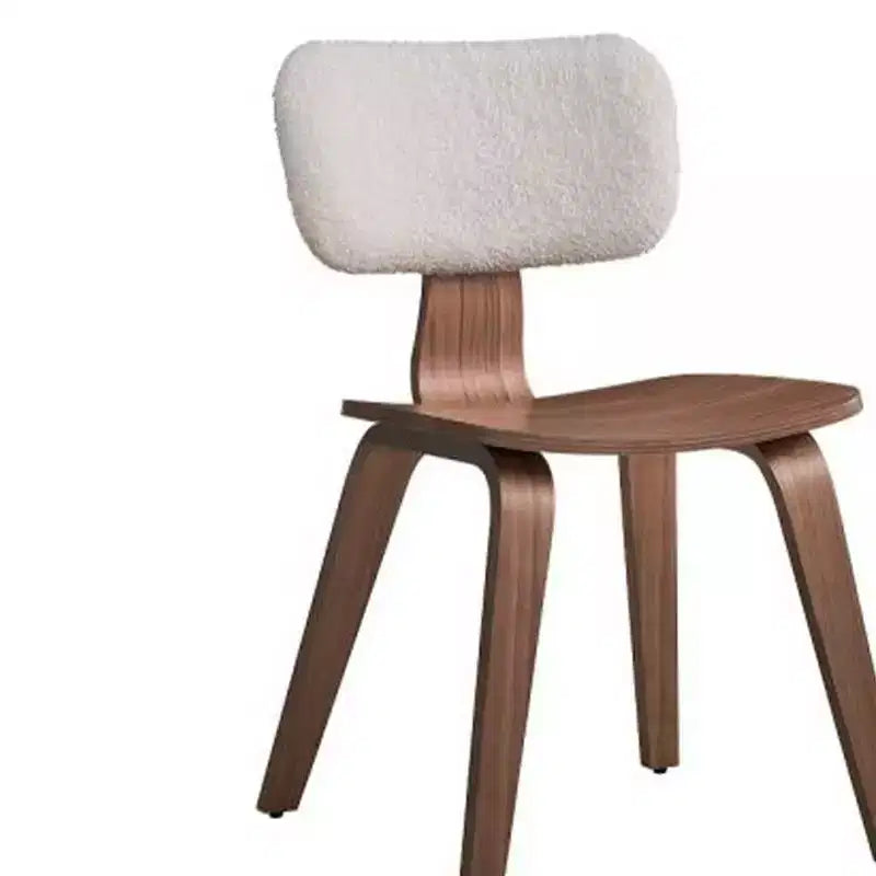 Chaise de salle à manger Casson 18,31" en tissu bouclé blanc et noyer : style mid-century, assise incurvée