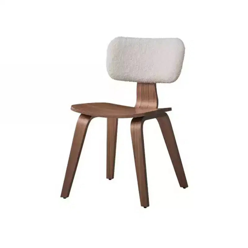 Chaise de salle à manger Casson 18,31" en tissu bouclé blanc et noyer : style mid-century, assise incurvée
