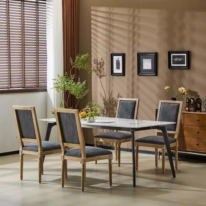Christopher Knight Home Set of 4 Rylee French Country Rubberwood Upholstered Dining Chairs Blue Gray