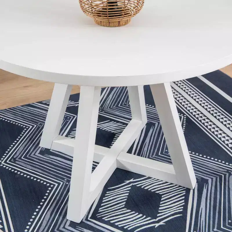 Powell Shelby Solid Wood Round Dining Table White: Seats 4, Lacquered Pedestal Base, 44" Width
