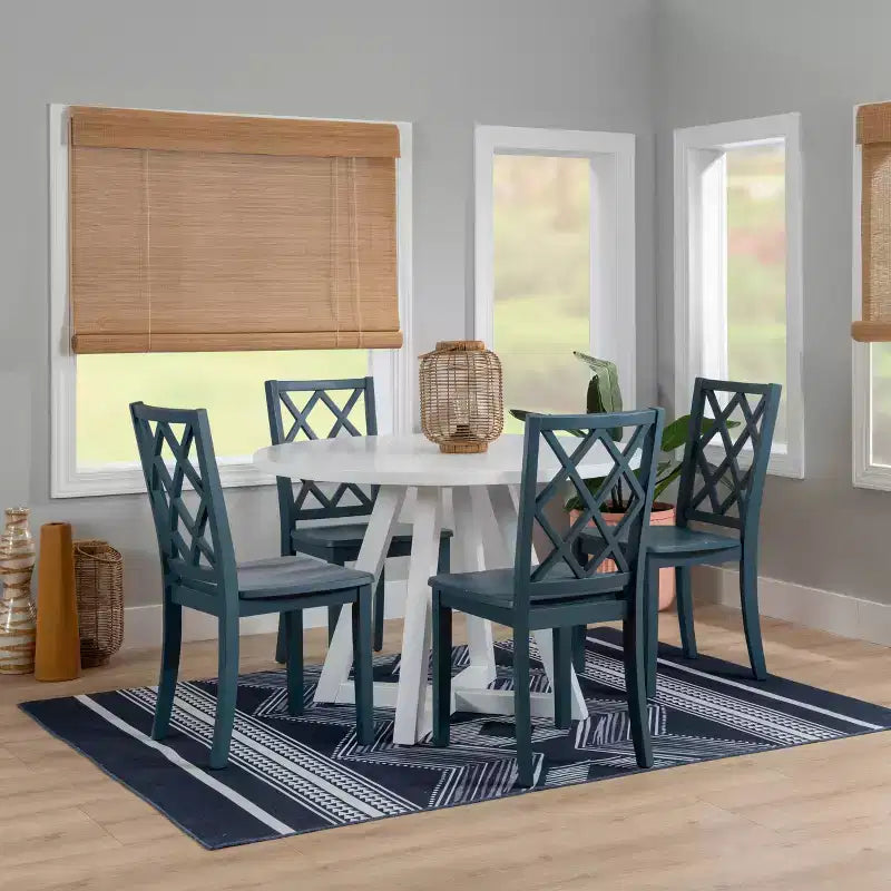 Powell Shelby Solid Wood Round Dining Table White: Seats 4, Lacquered Pedestal Base, 44" Width