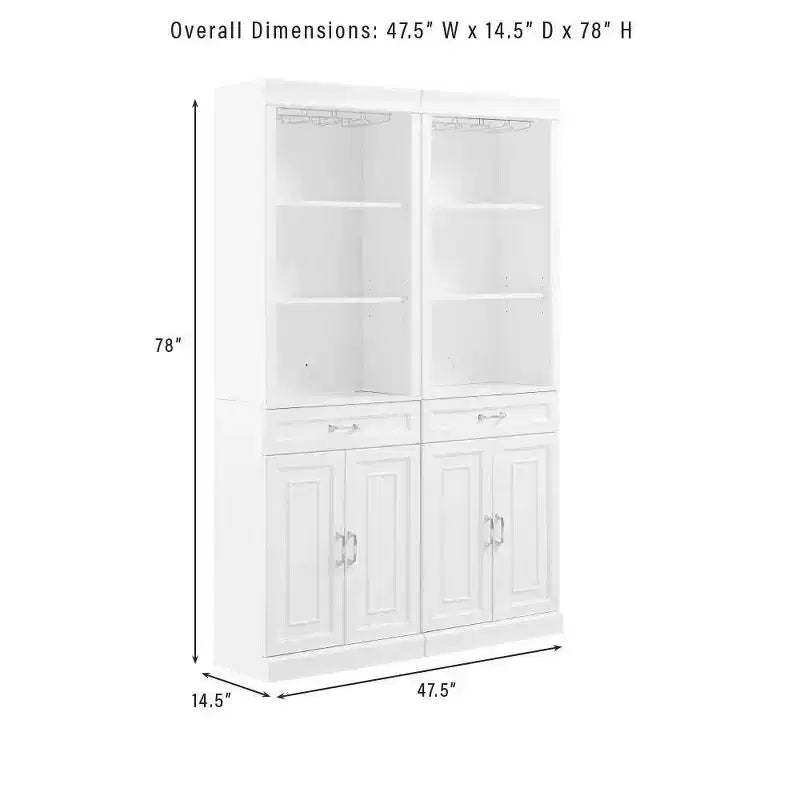 Crosley 78" Stanton 2pc Bar Cabinet Set White: Traditional Farmhouse Style with Adjustable Shelves, Stemware Racks