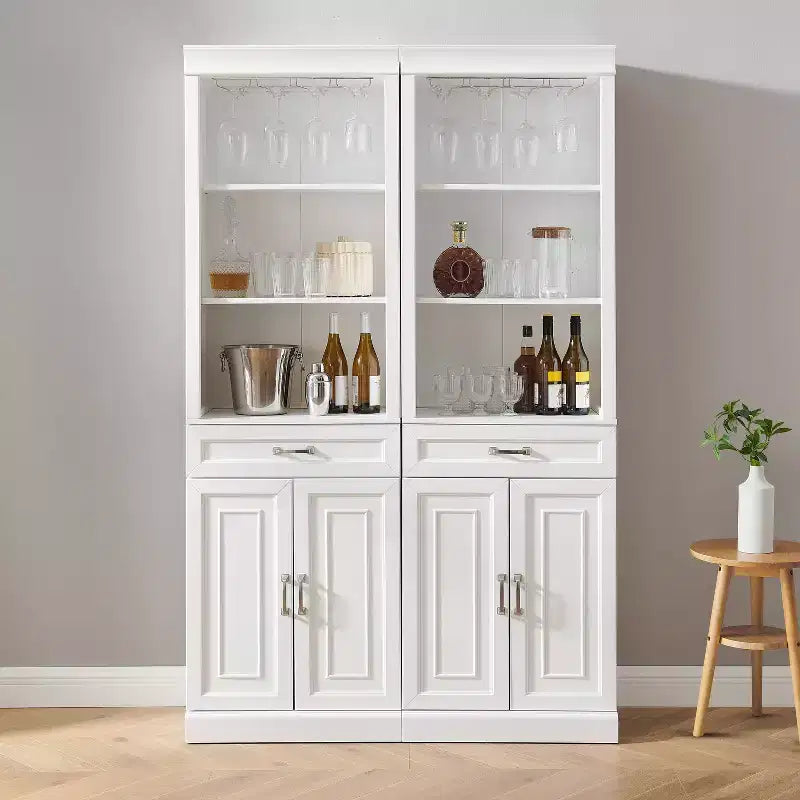 Crosley 78" Stanton 2pc Bar Cabinet Set White: Traditional Farmhouse Style with Adjustable Shelves, Stemware Racks