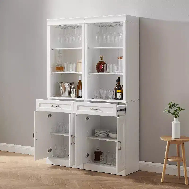 Crosley 78" Stanton 2pc Bar Cabinet Set White: Traditional Farmhouse Style with Adjustable Shelves, Stemware Racks