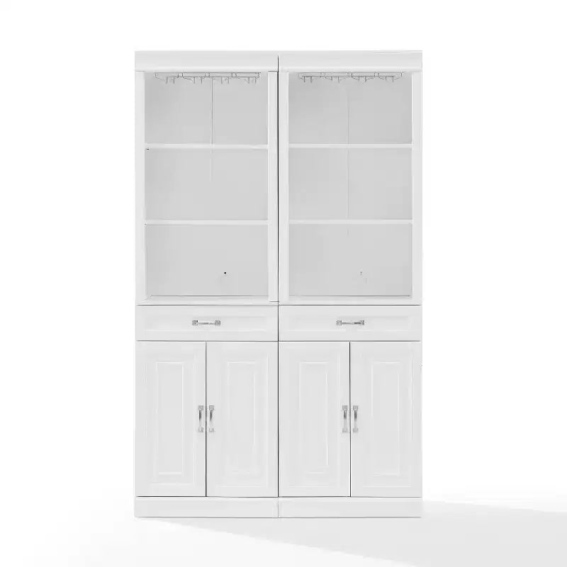 Crosley 78" Stanton 2pc Bar Cabinet Set White: Traditional Farmhouse Style with Adjustable Shelves, Stemware Racks