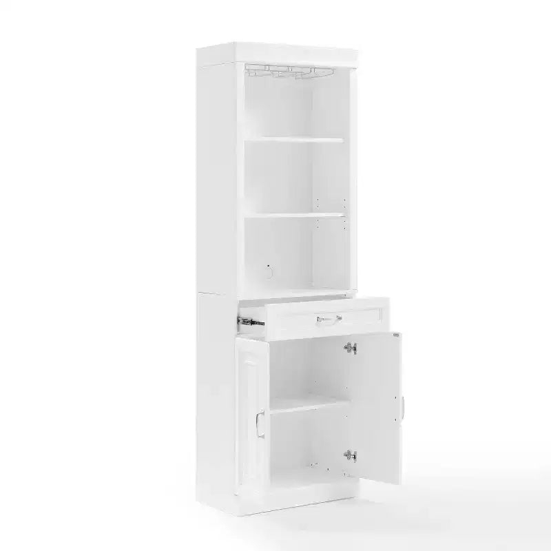 Crosley 78" Stanton 2pc Bar Cabinet Set White: Traditional Farmhouse Style with Adjustable Shelves, Stemware Racks