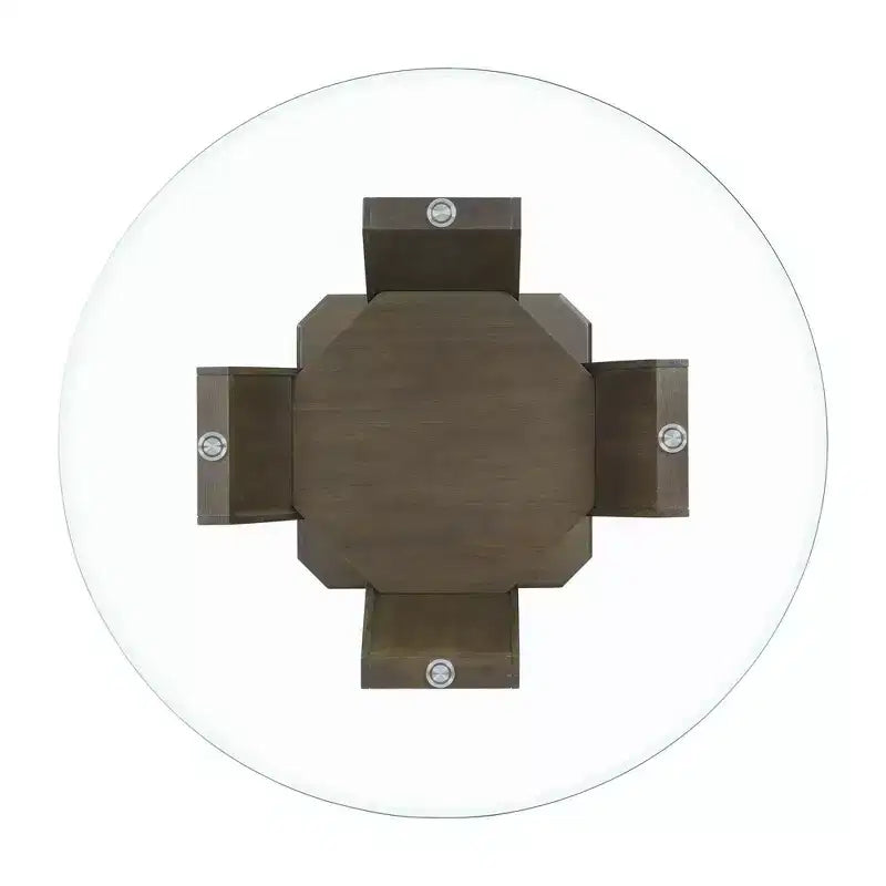 5pc Simms Round Standard Height Dining Set and 4 Chairs Walnut - Picket House Furnishings: Glass Top, Cream Upholstery