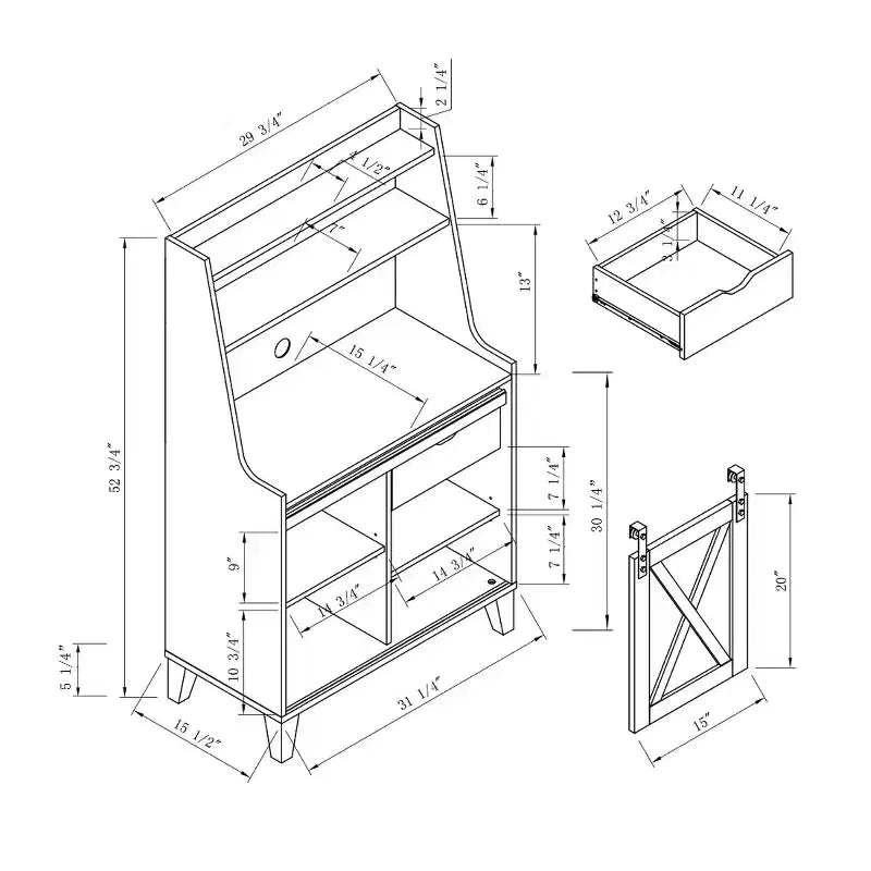 Downes Farmhouse Baker's Rack: Storage Drawer, 4 Shelves, White Oak - miBasics