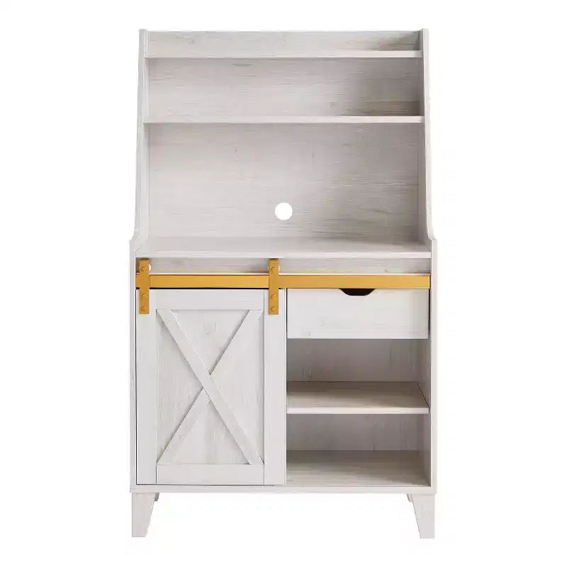 Downes Farmhouse Baker's Rack: Storage Drawer, 4 Shelves, White Oak - miBasics