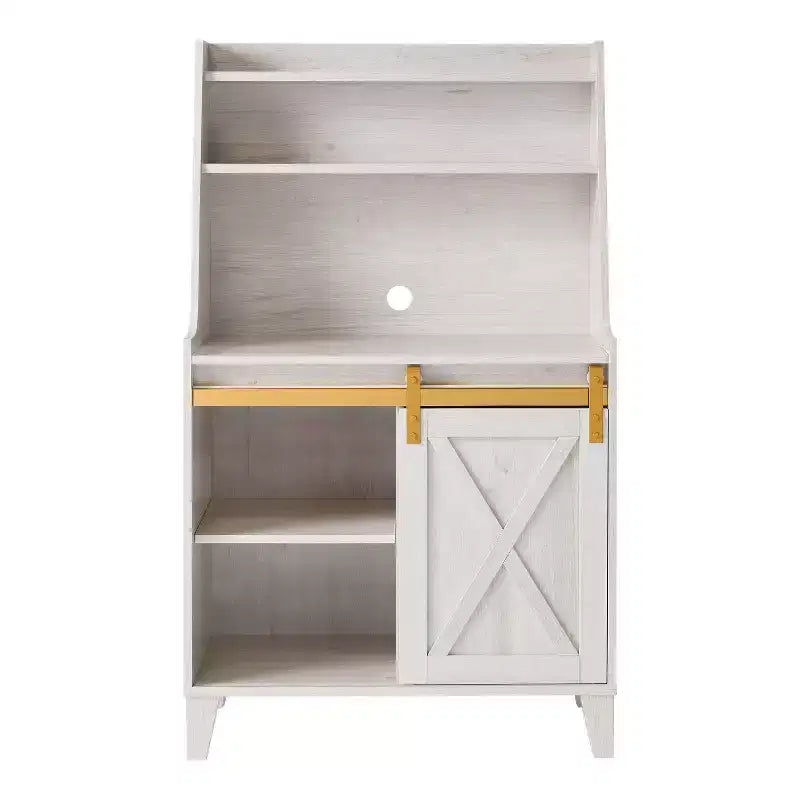 Downes Farmhouse Baker's Rack: Storage Drawer, 4 Shelves, White Oak - miBasics
