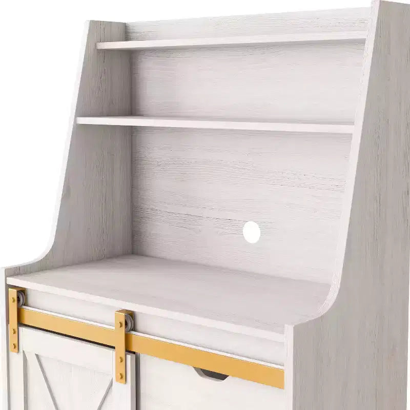 Downes Farmhouse Baker's Rack: Storage Drawer, 4 Shelves, White Oak - miBasics