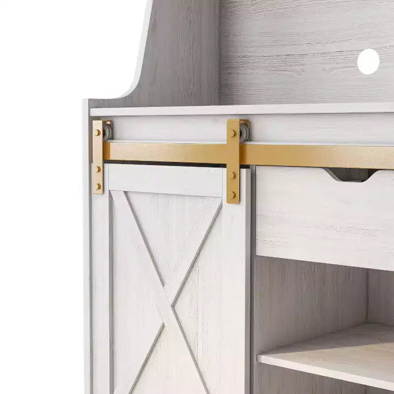 Downes Farmhouse Baker's Rack: Storage Drawer, 4 Shelves, White Oak - miBasics