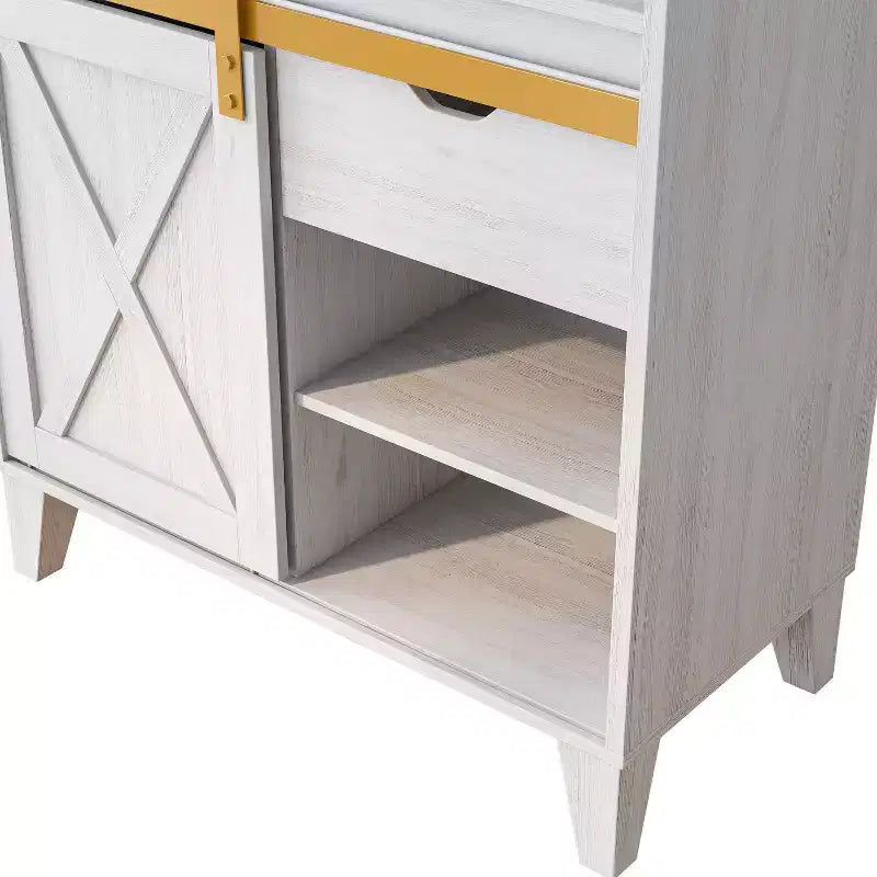 Downes Farmhouse Baker's Rack: Storage Drawer, 4 Shelves, White Oak - miBasics
