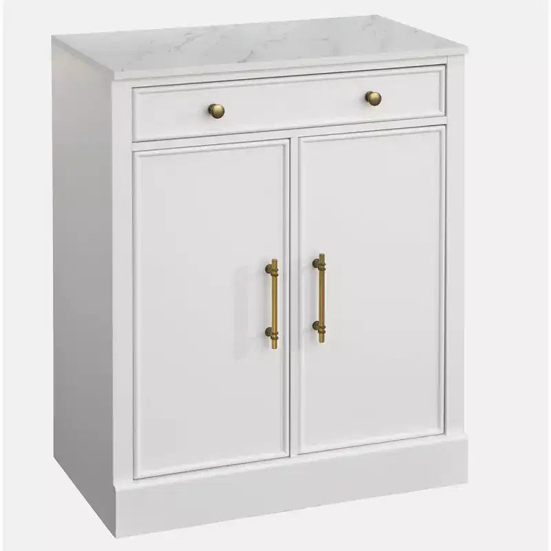 Lifestorey 2pc Monza Modular Cabinet and Hutch with Faux Marble Top White: Farmhouse Style, Faux Marble Top, Adjustable Shelves
