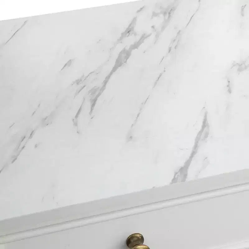 Lifestorey 2pc Monza Modular Cabinet and Hutch with Faux Marble Top White: Farmhouse Style, Faux Marble Top, Adjustable Shelves